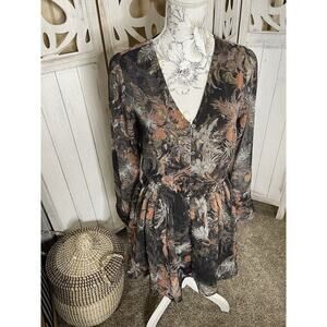 Amuse Society Midi Dress Feather Floral Dress Boho Whimsy Size Small